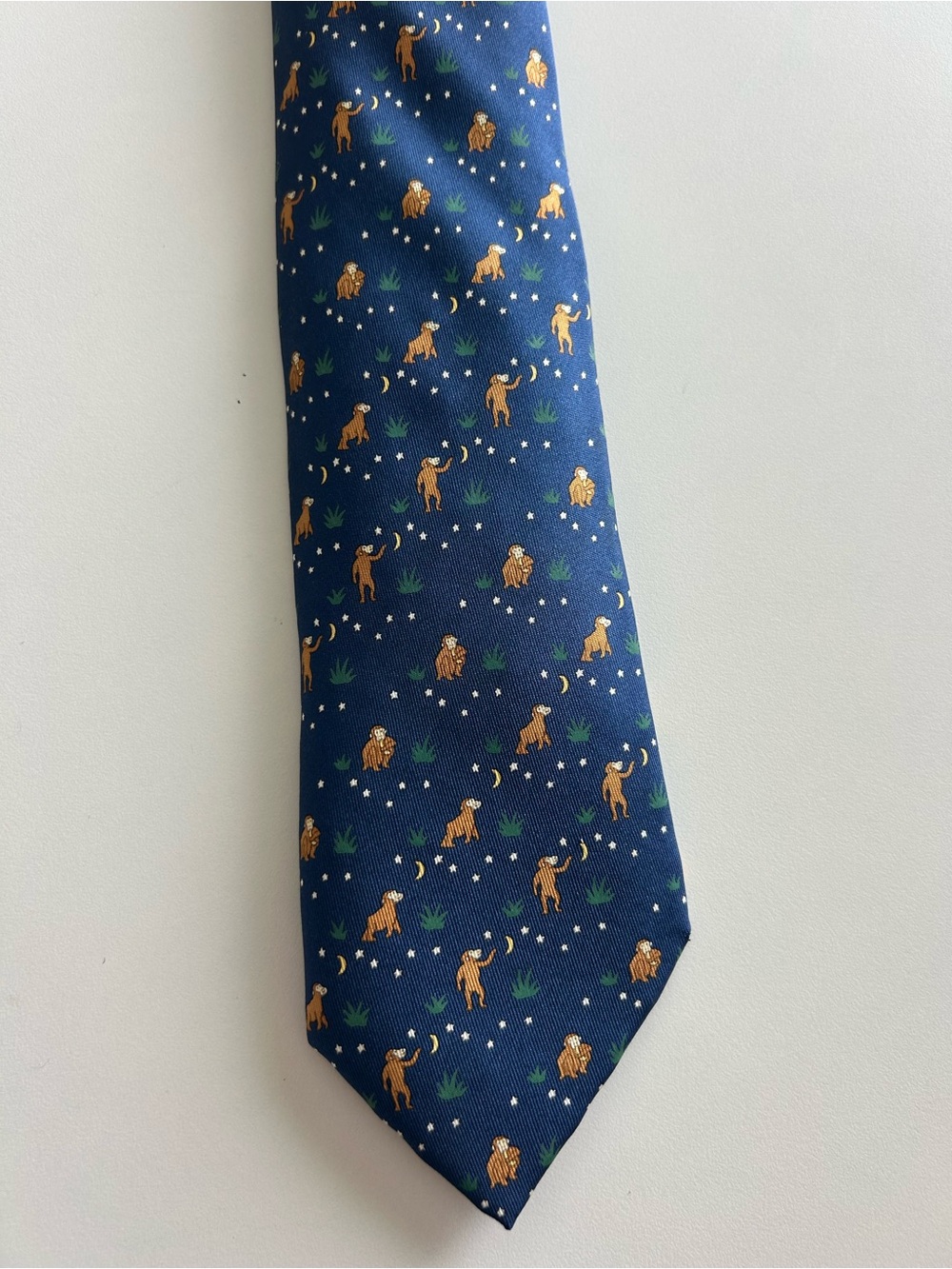 Hermes Blue w/ Monkey Patterned Silk Tie